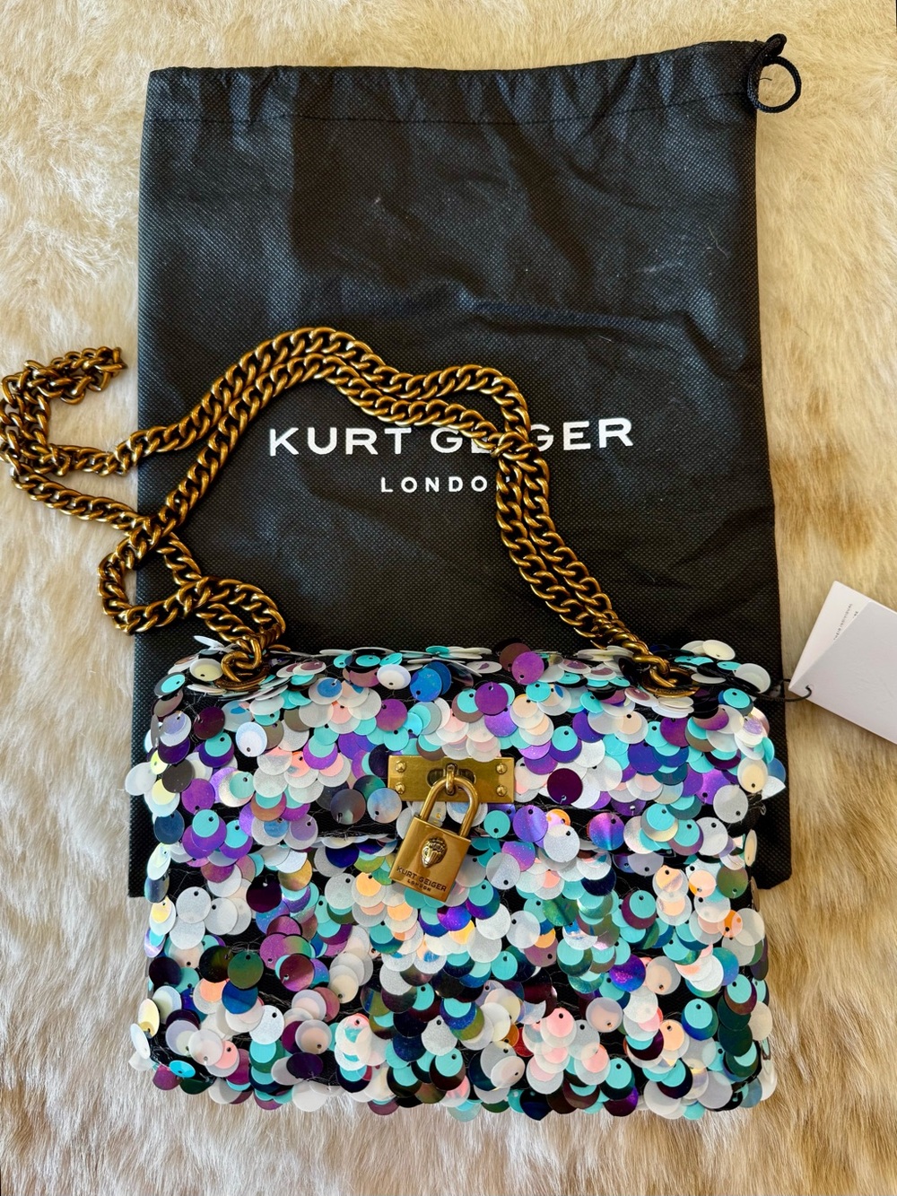NWT Kurt Geiger London Mini Brixton blue & silver sequin crossbody bag